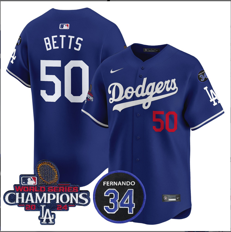 Men MLB Los Angeles Dodgers  #50 Betts blue2024 World Series Champions Patch Limited Jersey